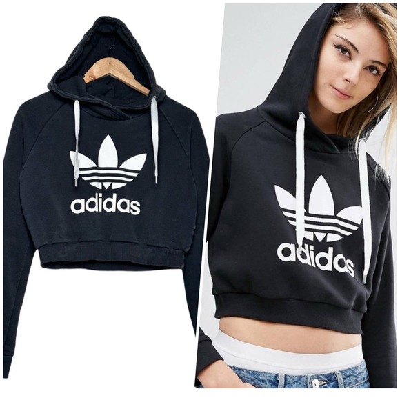 adidas Tops - adidas | Women | Black Faded Wash Trefoil Cropped Hoodie | Size Small